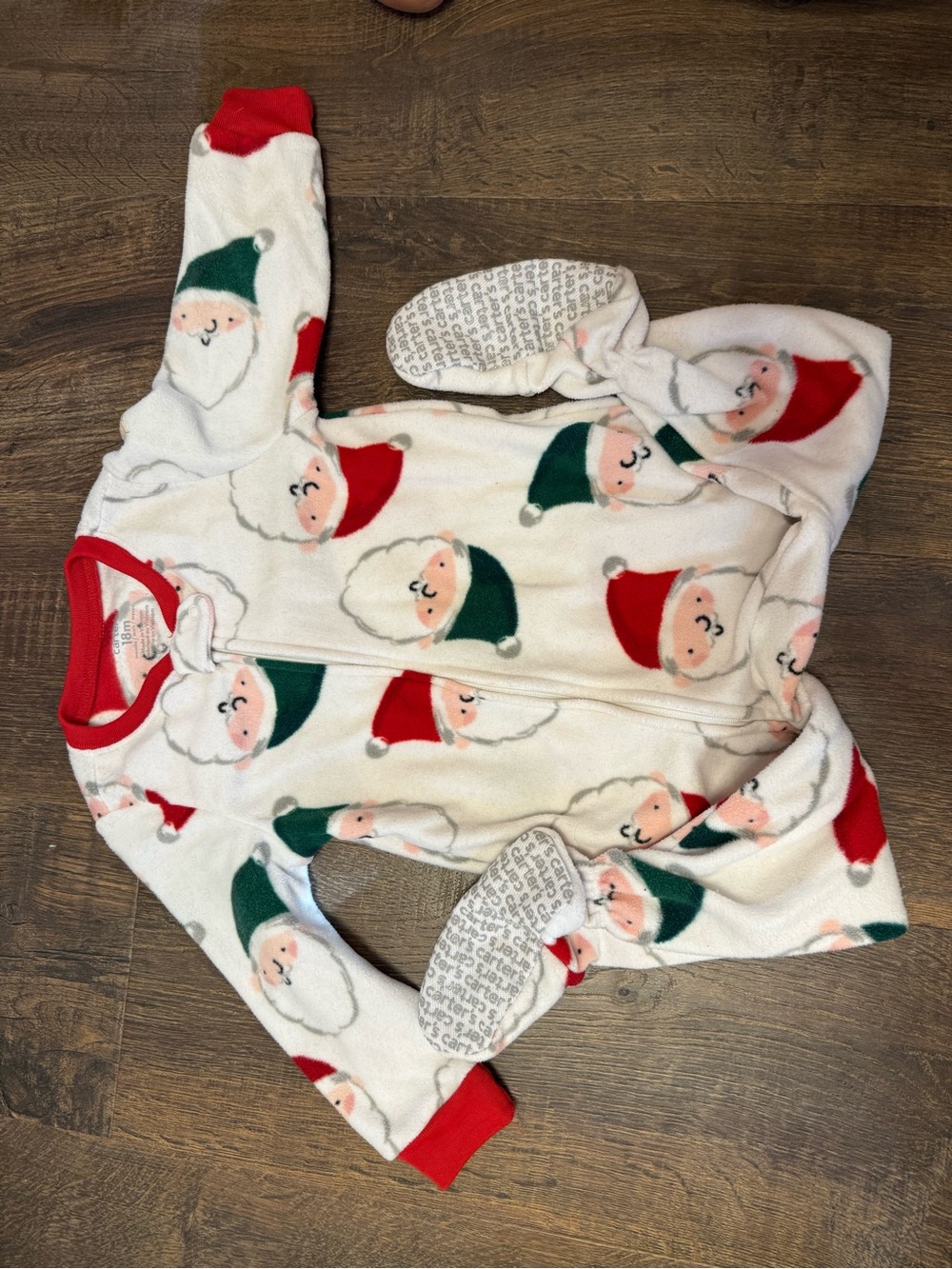 Carter's White Fleece Santa Footed Pajamas with Red Trim